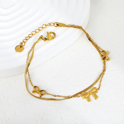 Sweet Bow Double Snake Bracelet | 304L Steel Gold Hypoallergenic 18cm