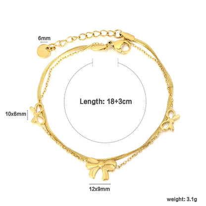 Sweet Bow Double Snake Bracelet | 304L Steel Gold Hypoallergenic 18cm