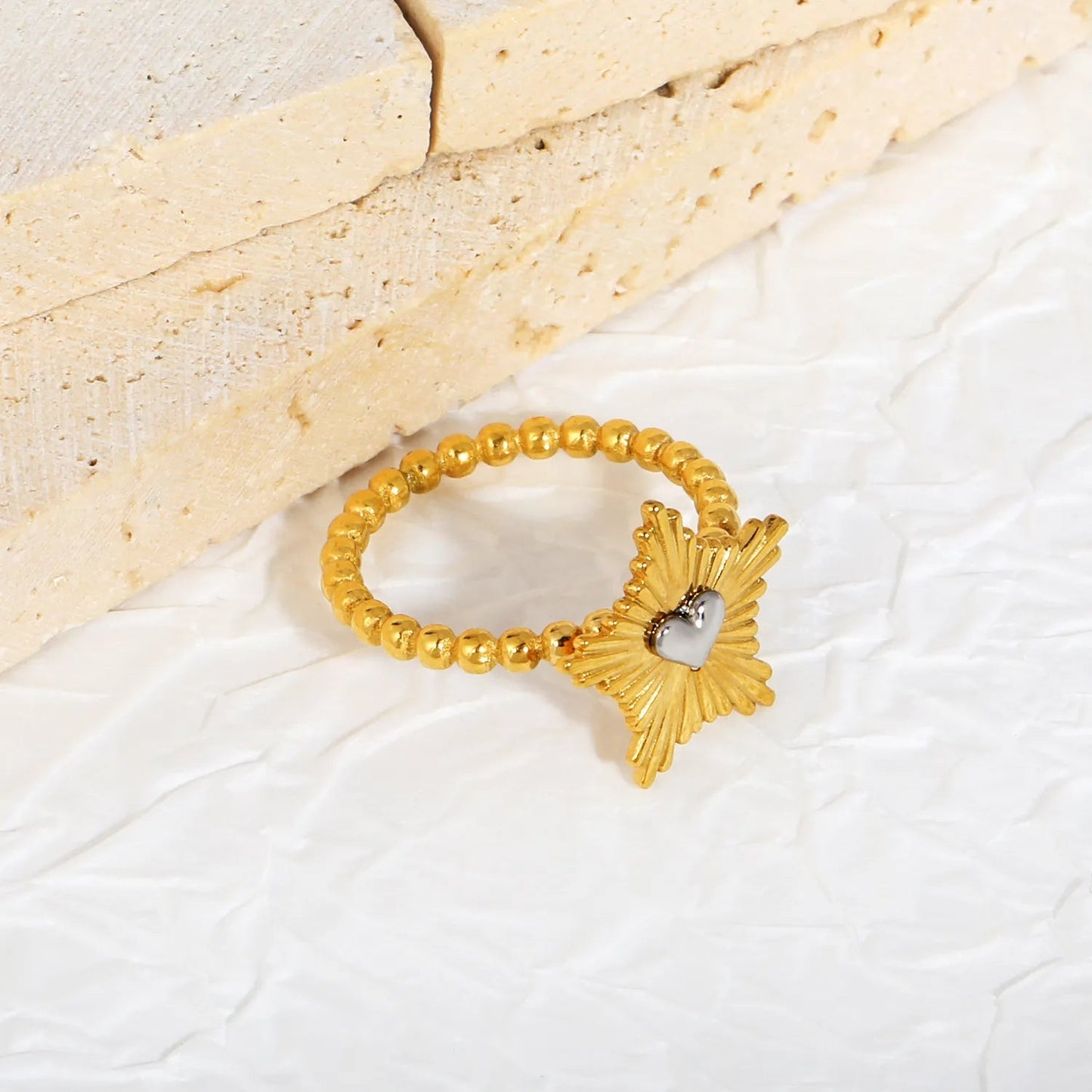 Sweet Heart Sunflower Ring 304L Stainless Steel Gold Silver 2g Gift