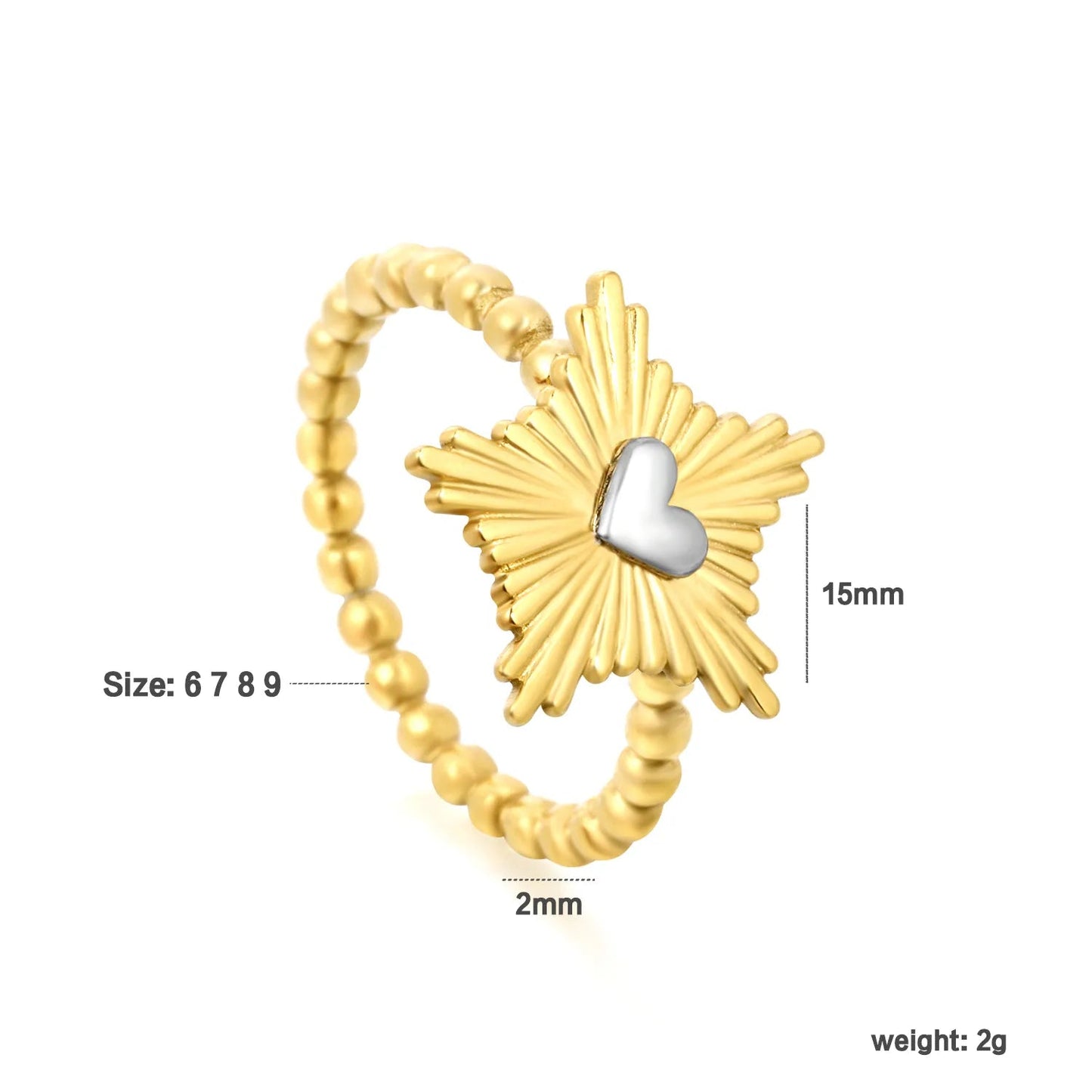 Sweet Heart Sunflower Ring 304L Stainless Steel Gold Silver 2g Gift