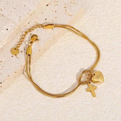 Tarnish-Free Mum Bracelet | 304L Stainless Steel Knot Design with Cross & Heart