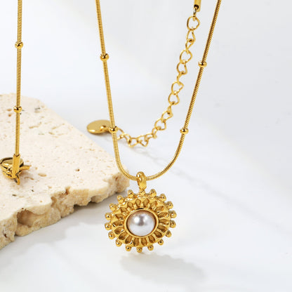 Tarnish-Free Turquoise Sunflower Pendant Necklace | Hypoallergenic Stainless Steel