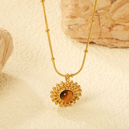 Tarnish-Free Turquoise Sunflower Pendant Necklace | Hypoallergenic Stainless Steel