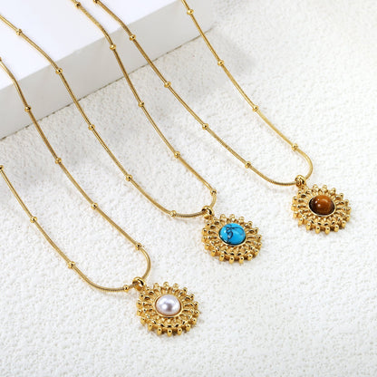Tarnish-Free Turquoise Sunflower Pendant Necklace | Hypoallergenic Stainless Steel
