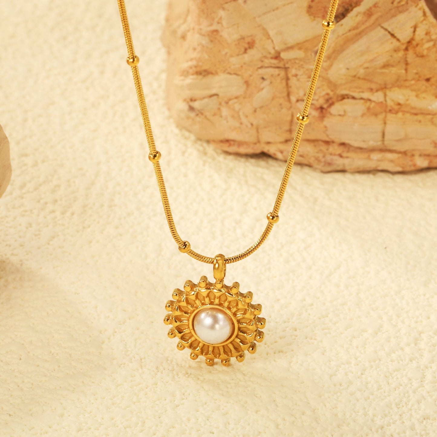 Tarnish-Free Turquoise Sunflower Pendant Necklace | Hypoallergenic Stainless Steel