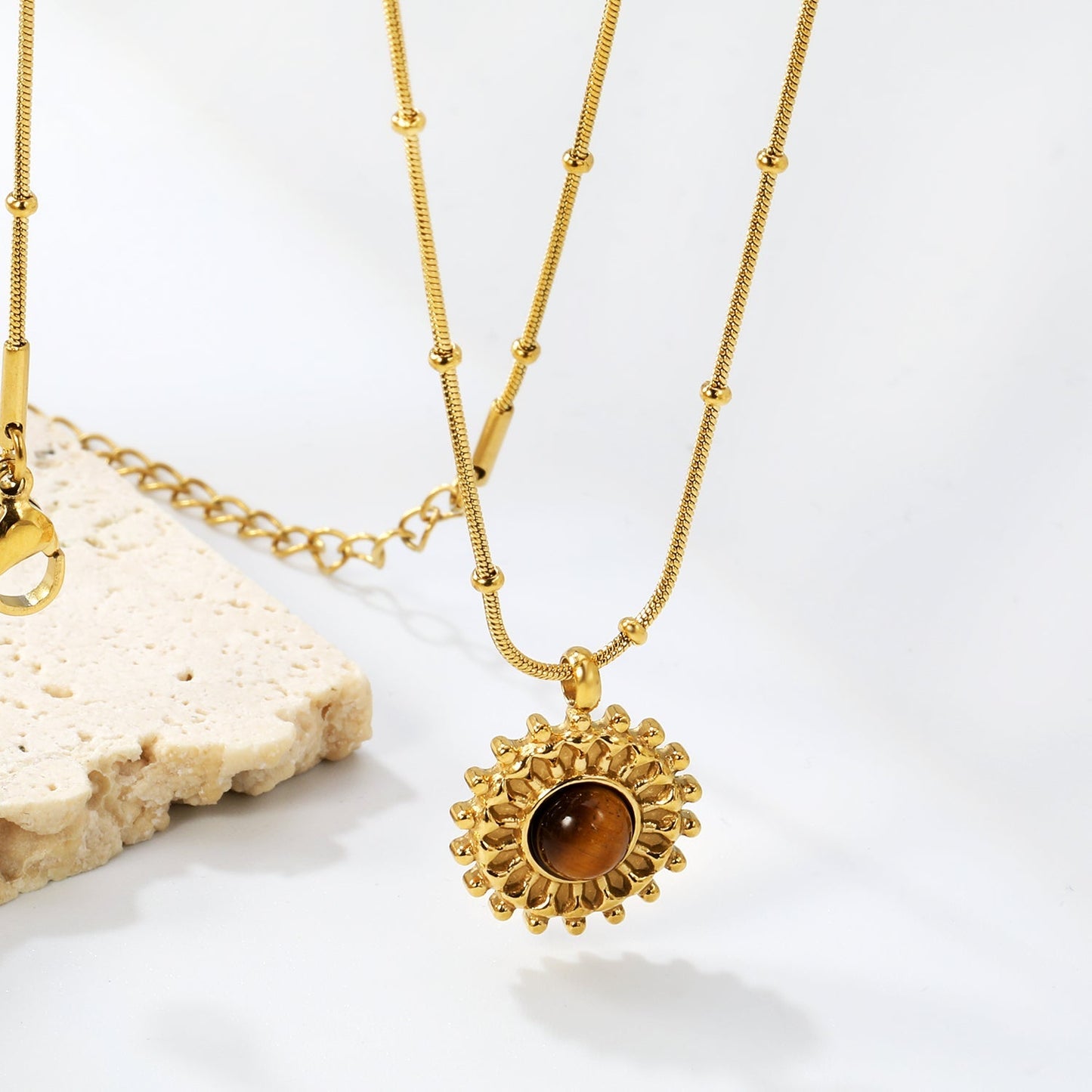 Tarnish-Free Turquoise Sunflower Pendant Necklace | Hypoallergenic Stainless Steel