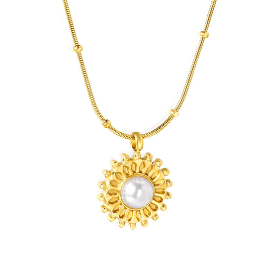 Tarnish-Free Turquoise Sunflower Pendant Necklace | Hypoallergenic Stainless Steel