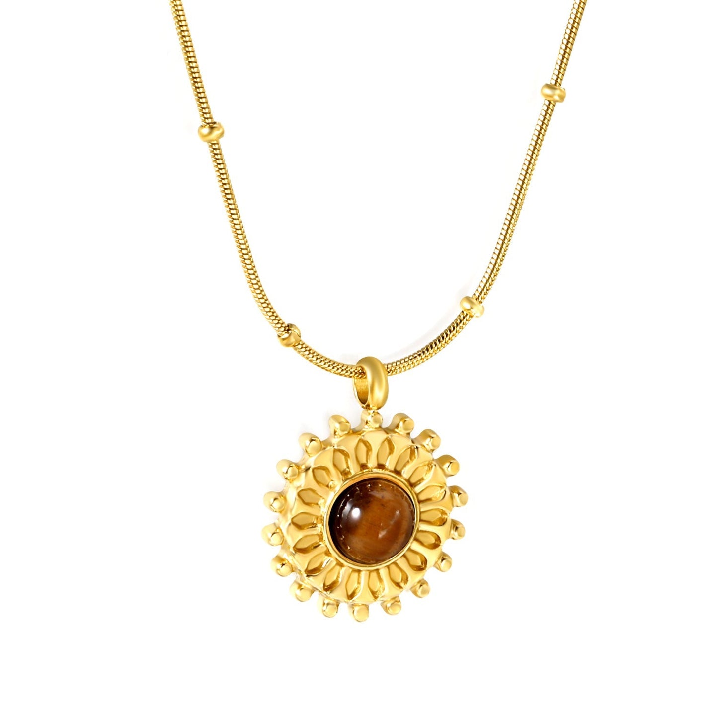 Tarnish-Free Turquoise Sunflower Pendant Necklace | Hypoallergenic Stainless Steel