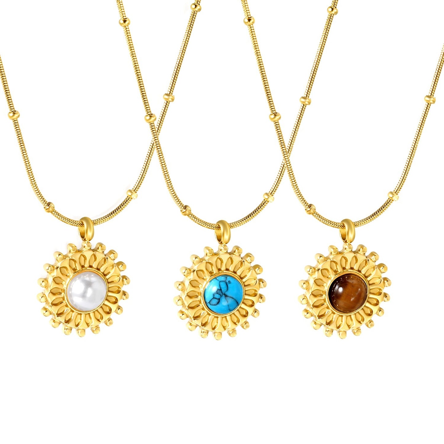 Tarnish-Free Turquoise Sunflower Pendant Necklace | Hypoallergenic Stainless Steel