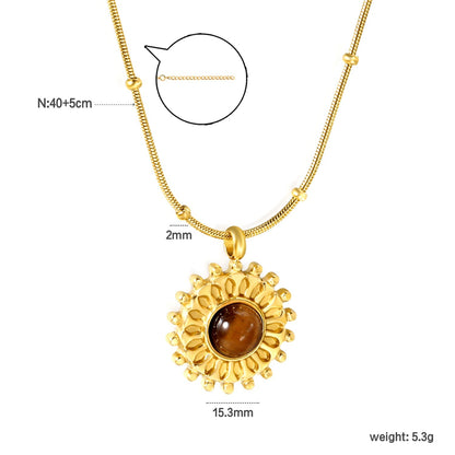 Tarnish-Free Turquoise Sunflower Pendant Necklace | Hypoallergenic Stainless Steel