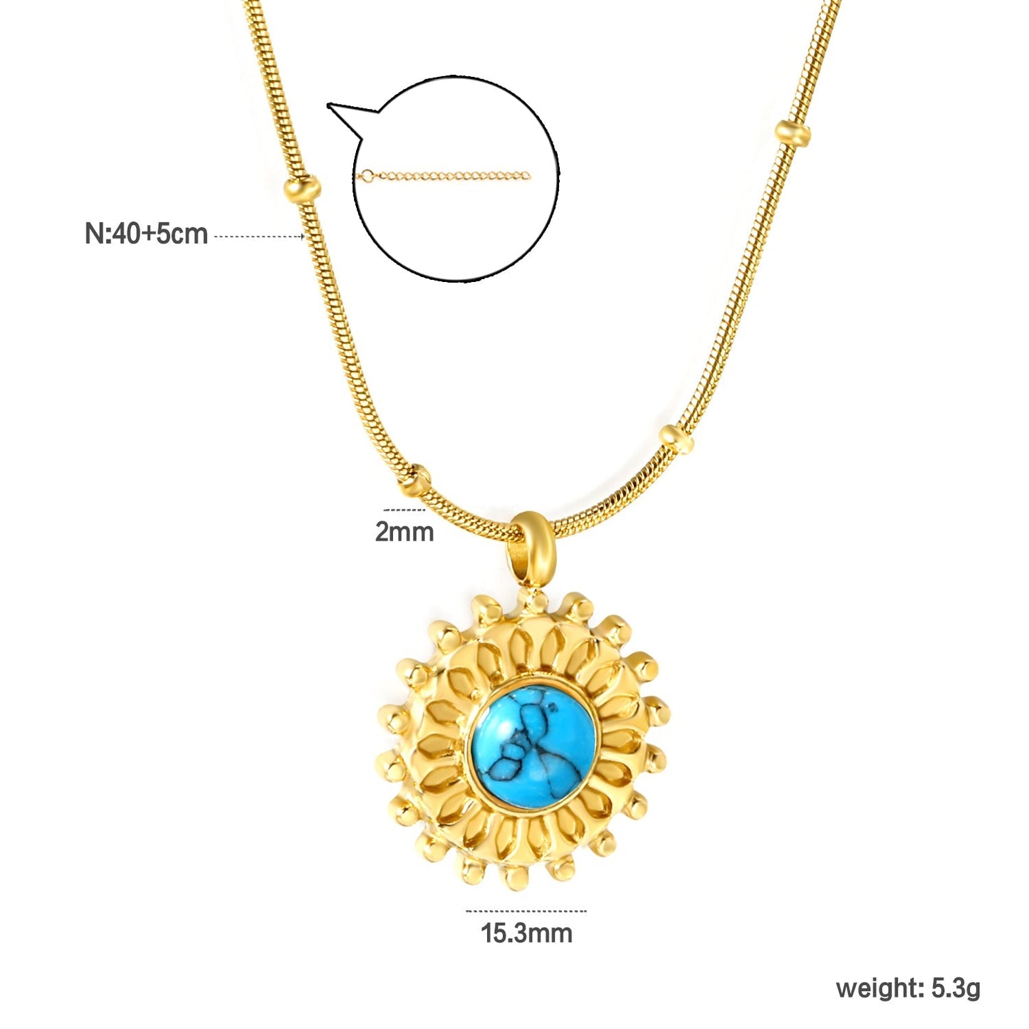 Tarnish-Free Turquoise Sunflower Pendant Necklace | Hypoallergenic Stainless Steel