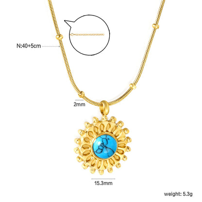 Tarnish-Free Turquoise Sunflower Pendant Necklace | Hypoallergenic Stainless Steel