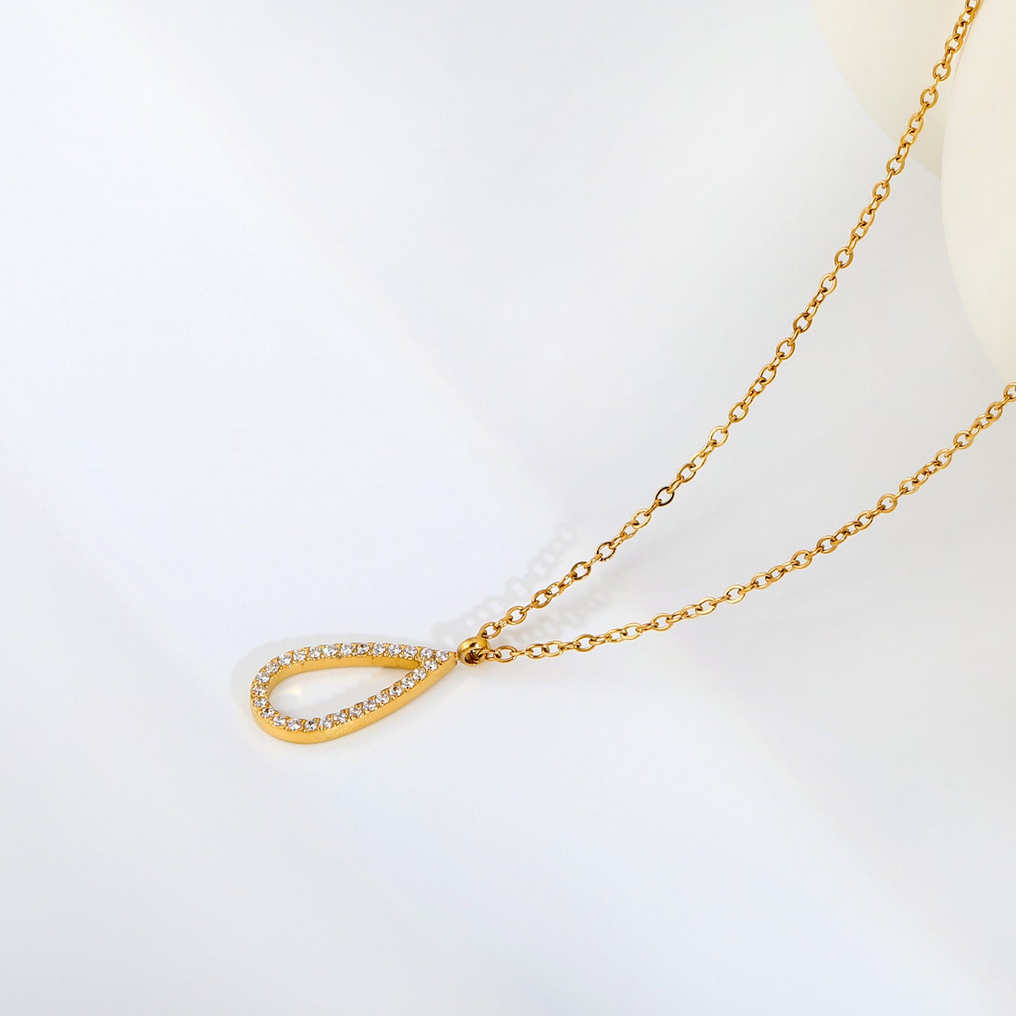 304L Stainless Steel 9x18mm Pear Shape Hollow Pave CZ Necklaces