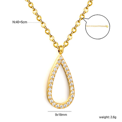 304L Stainless Steel 9x18mm Pear Shape Hollow Pave CZ Necklaces