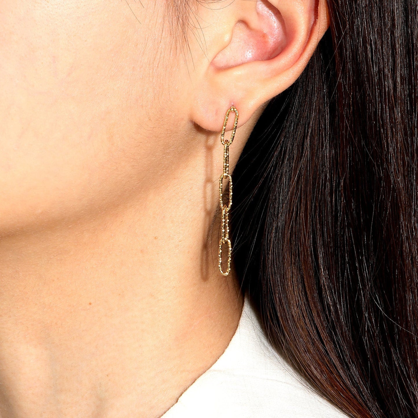 Textured O-Chain Dangle Earrings | Tarnish-Free Retro Aesthetic