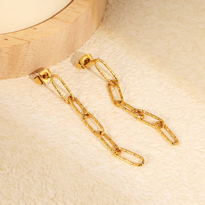 Textured O-Chain Dangle Earrings | Tarnish-Free Retro Aesthetic