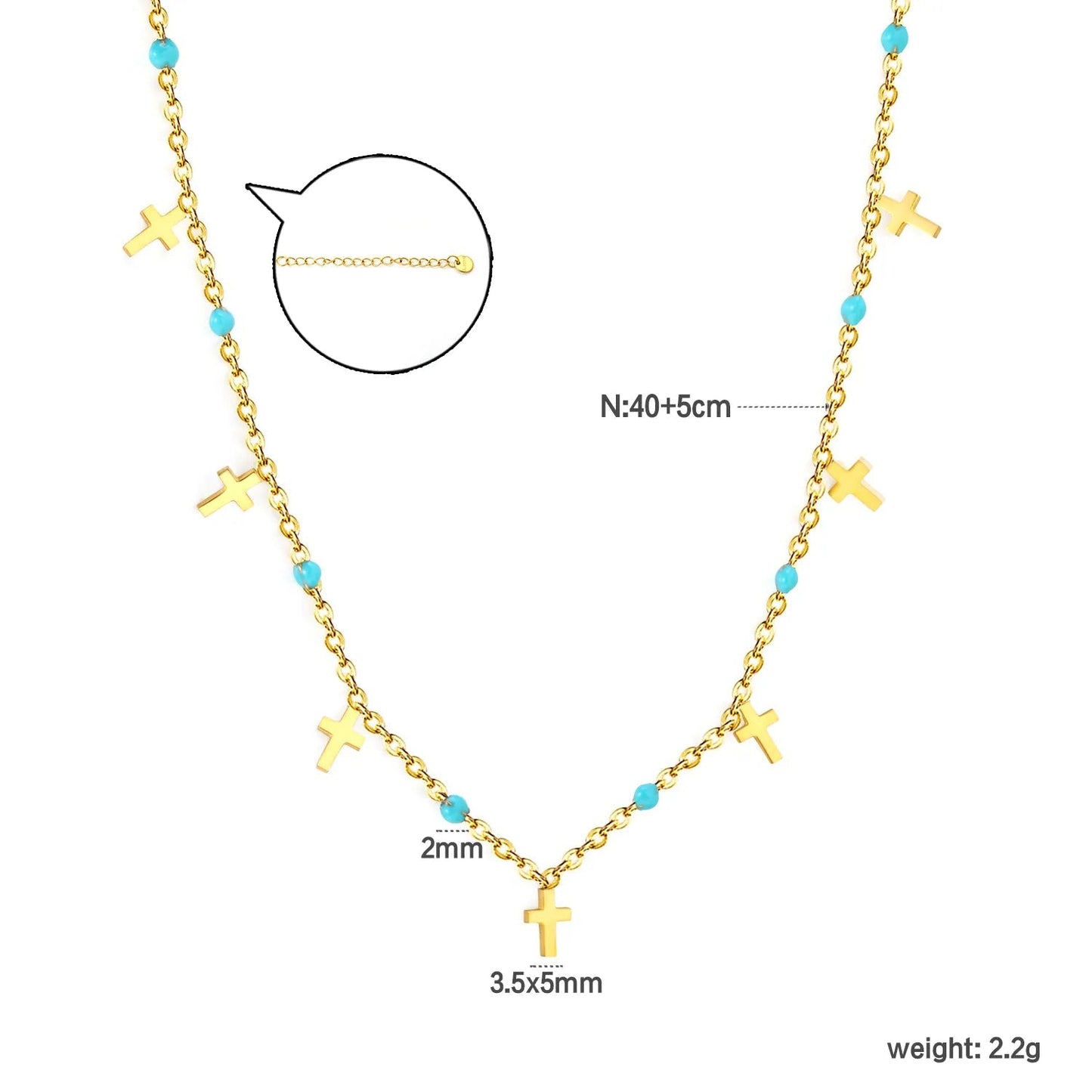 Turquoise Bead & Cross Stainless Steel Dainty Necklace