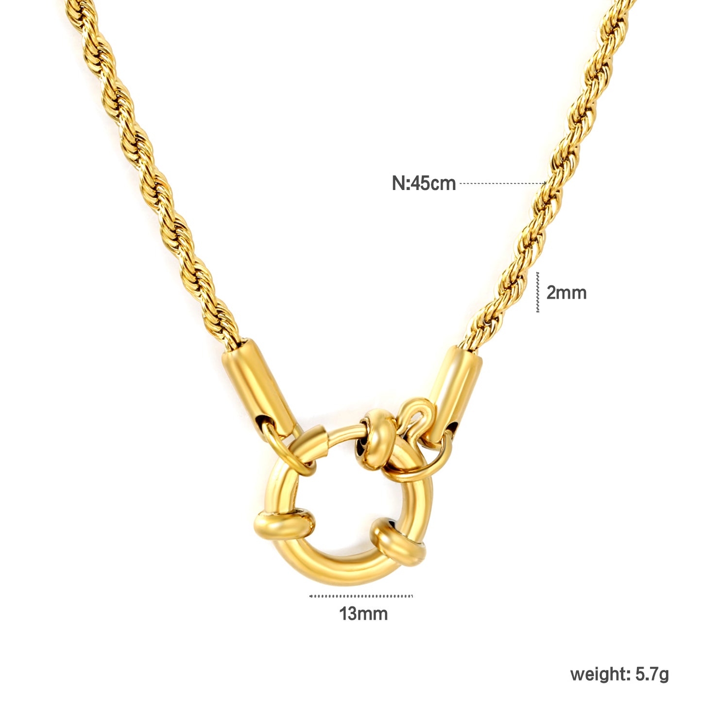 Retro Industrial Twisted Rope Layering Chain Albert Lock Necklaces