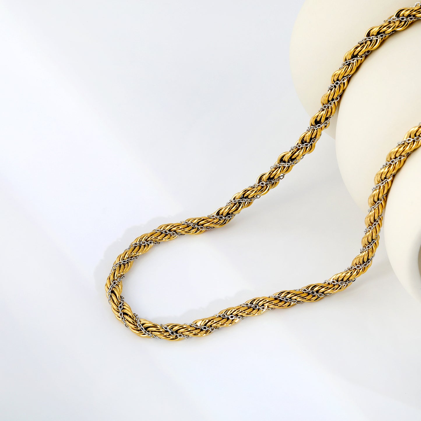 Chunky Mixed Metal Gold Silver Braided Mesh Chain Necklaces
