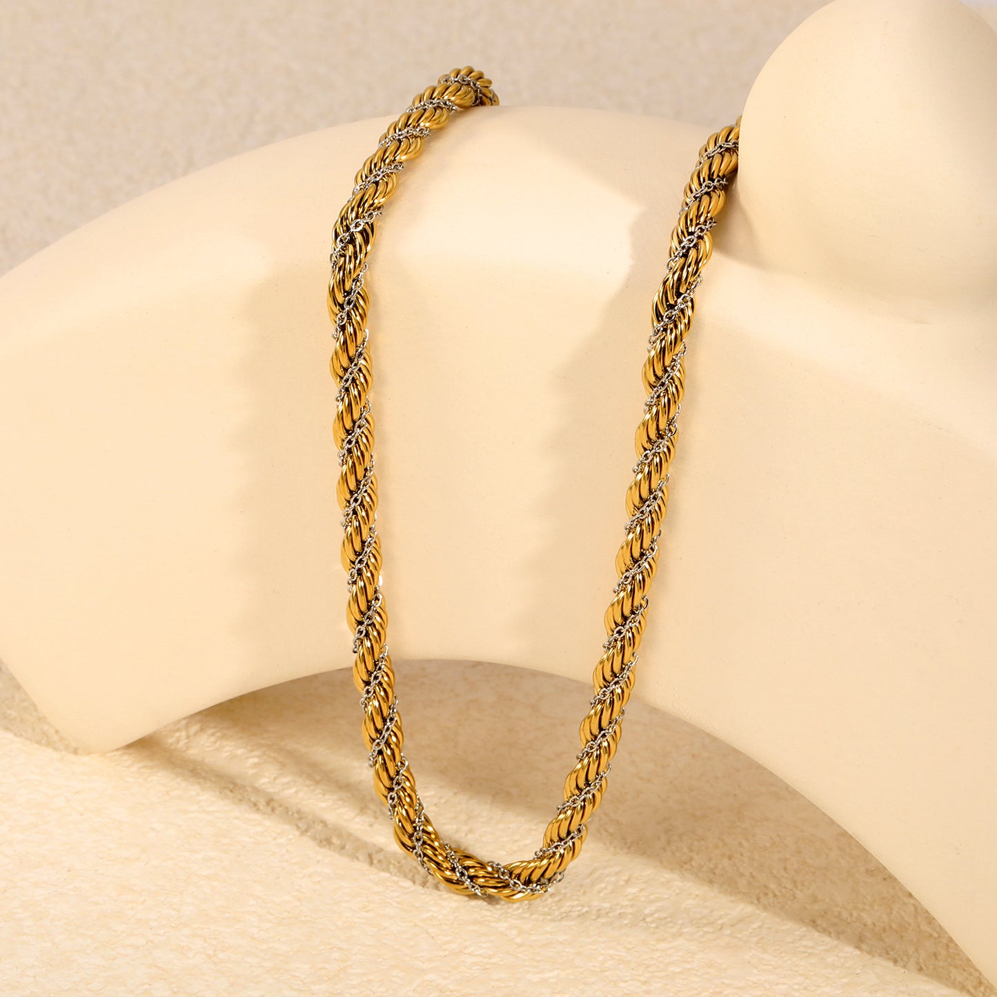 Chunky Mixed Metal Gold Silver Braided Mesh Chain Necklaces