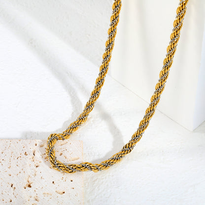 Chunky Mixed Metal Gold Silver Braided Mesh Chain Necklaces