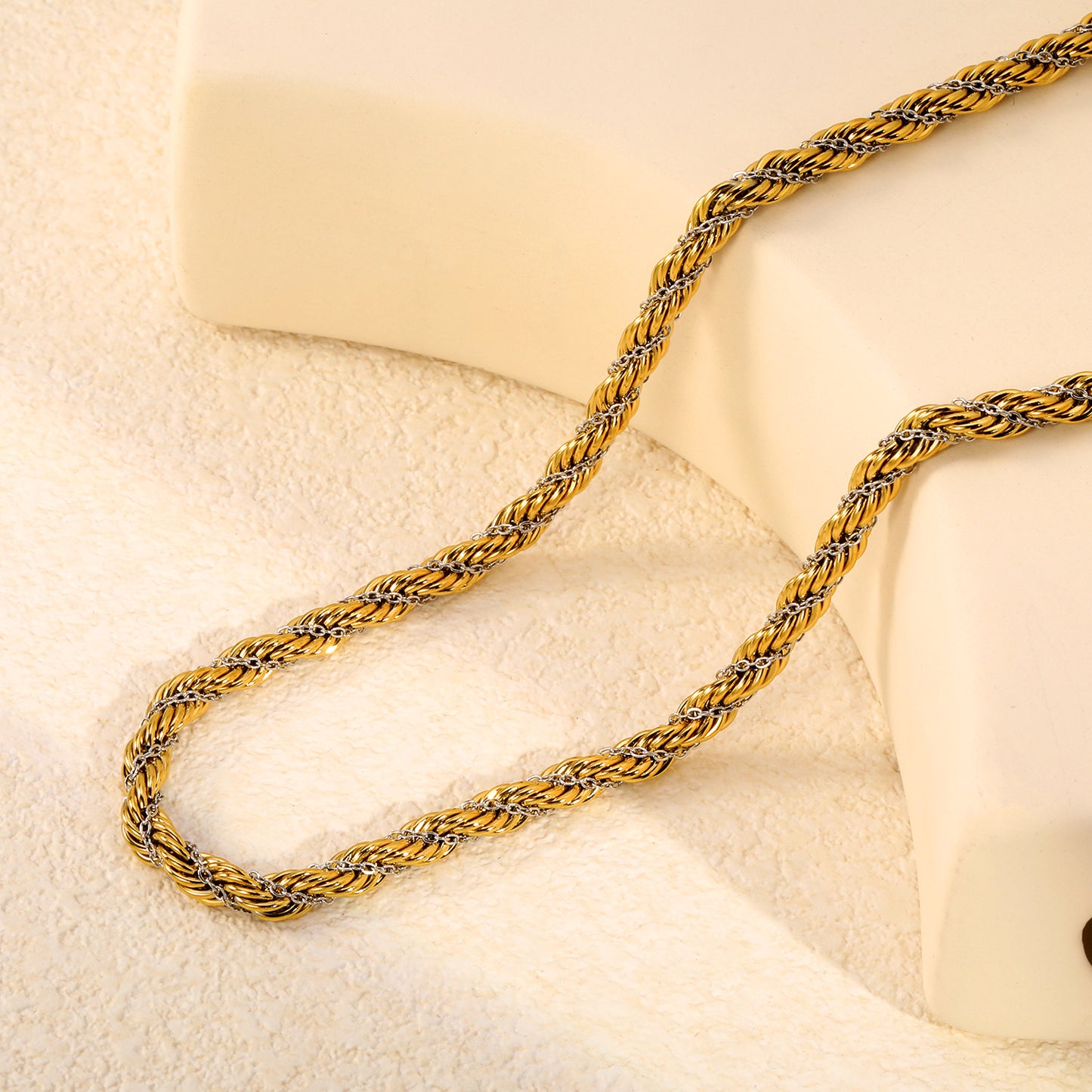 Chunky Mixed Metal Gold Silver Braided Mesh Chain Necklaces