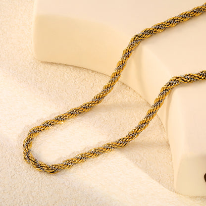 Chunky Mixed Metal Gold Silver Braided Mesh Chain Necklaces