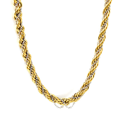 Chunky Mixed Metal Gold Silver Braided Mesh Chain Necklaces