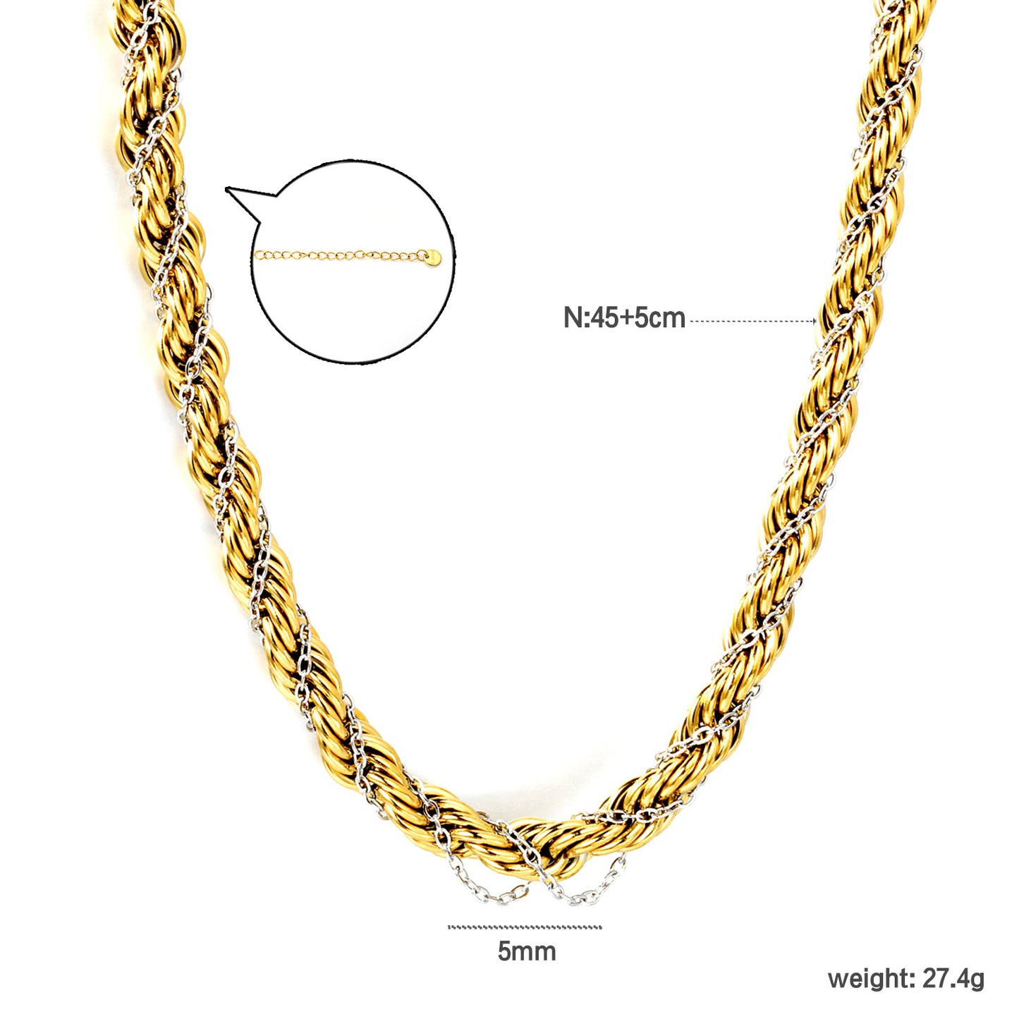 Chunky Mixed Metal Gold Silver Braided Mesh Chain Necklaces