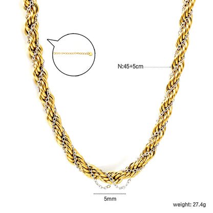 Chunky Mixed Metal Gold Silver Braided Mesh Chain Necklaces
