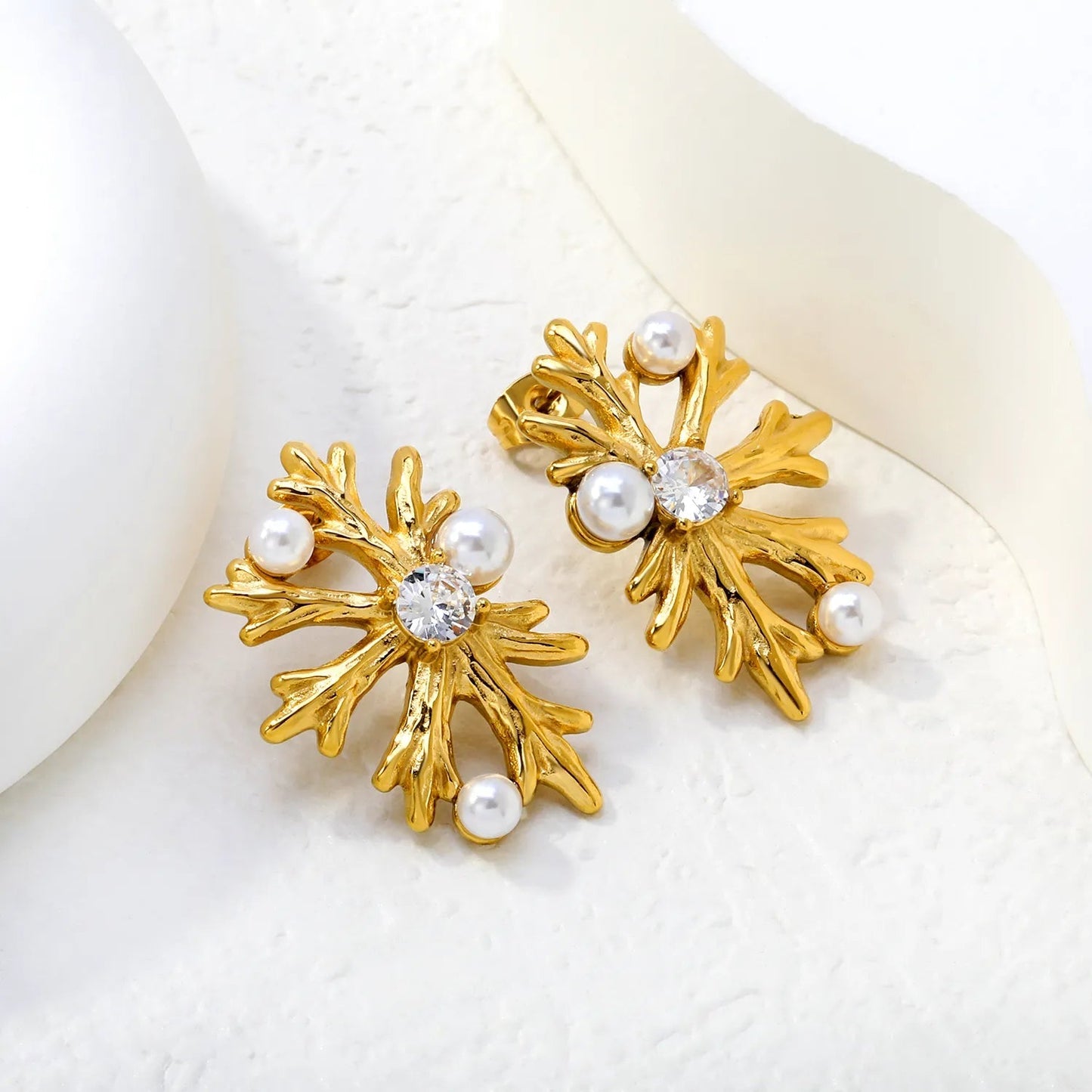 Vintage Snowflake Pearl Stainless Steel Holiday Earrings