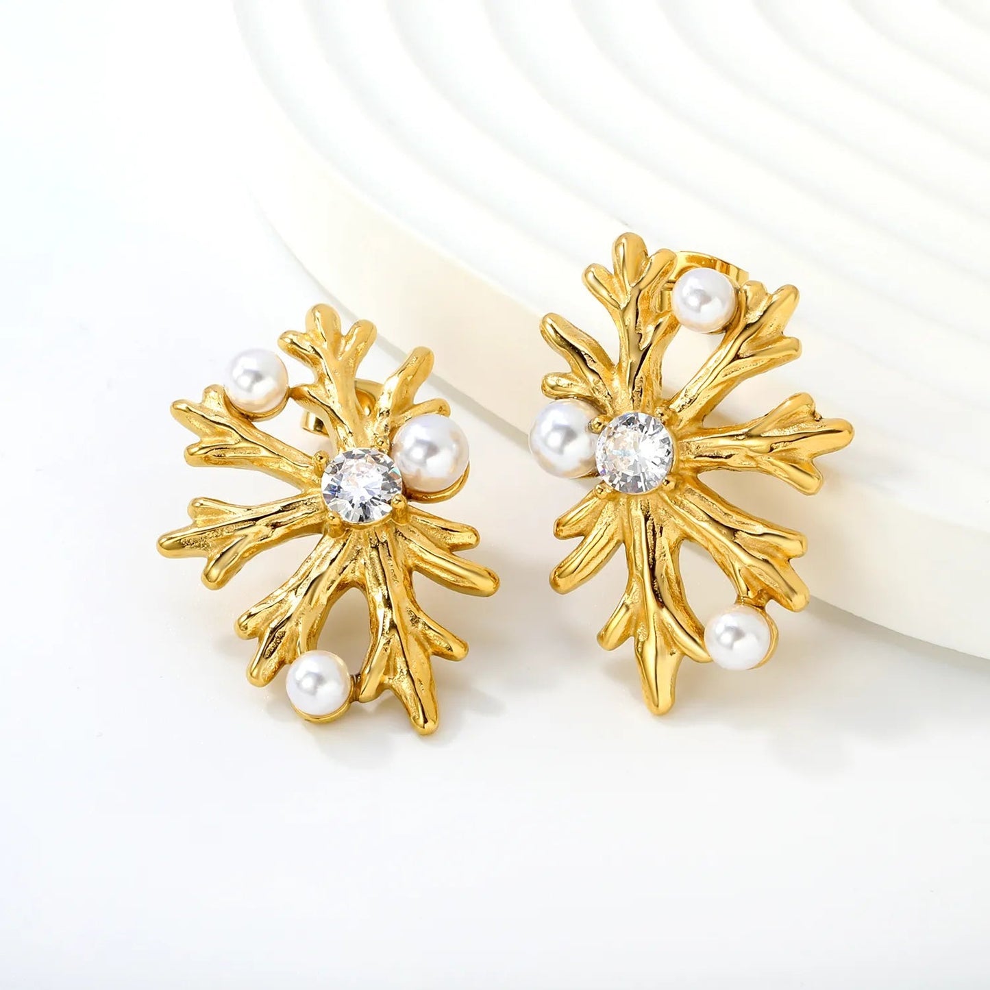 Vintage Snowflake Pearl Stainless Steel Holiday Earrings