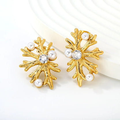 Vintage Snowflake Pearl Stainless Steel Holiday Earrings