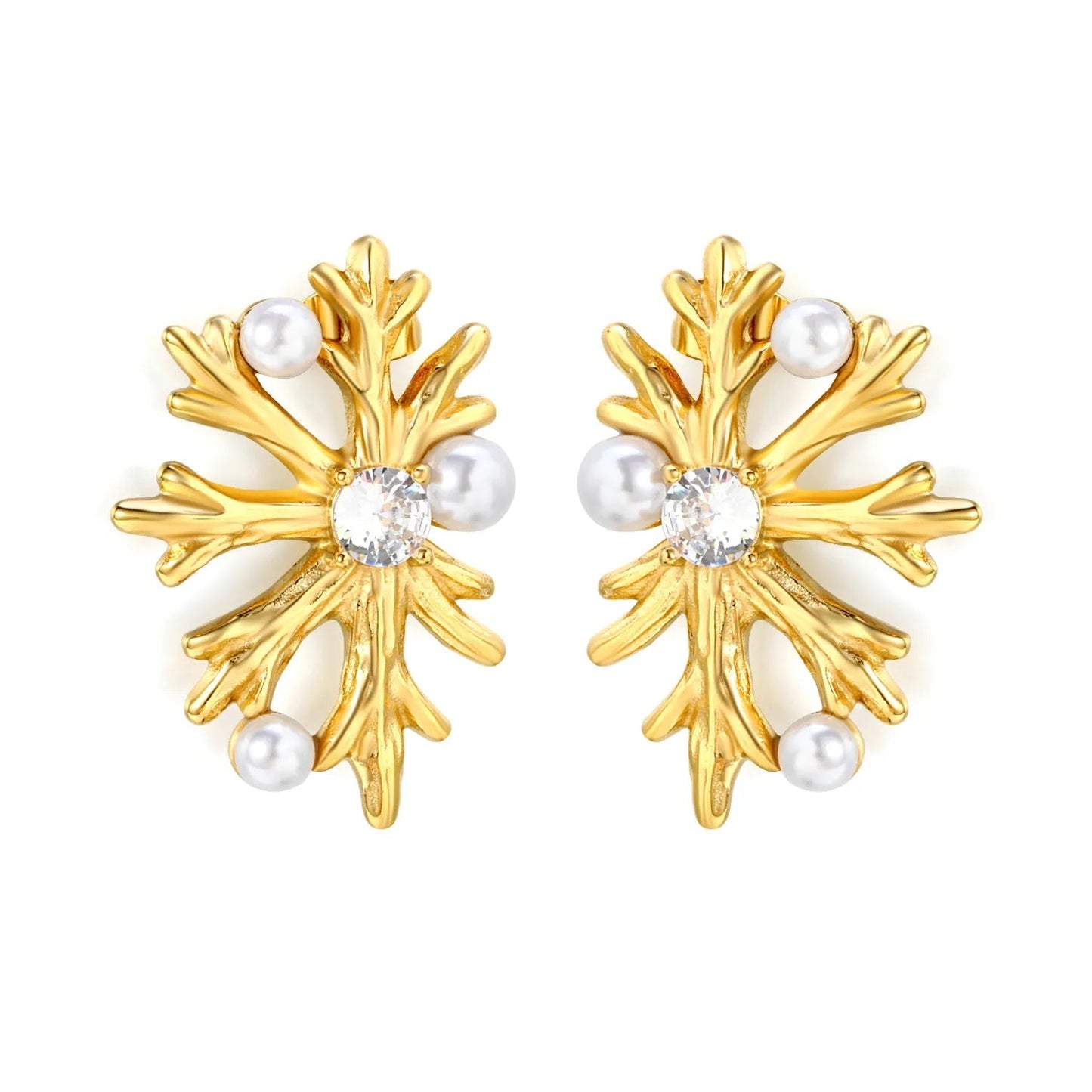 Vintage Snowflake Pearl Stainless Steel Holiday Earrings
