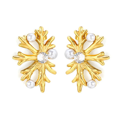 Vintage Snowflake Pearl Stainless Steel Holiday Earrings