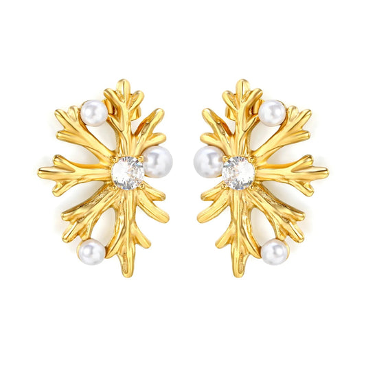 Vintage Snowflake Pearl Stainless Steel Holiday Earrings