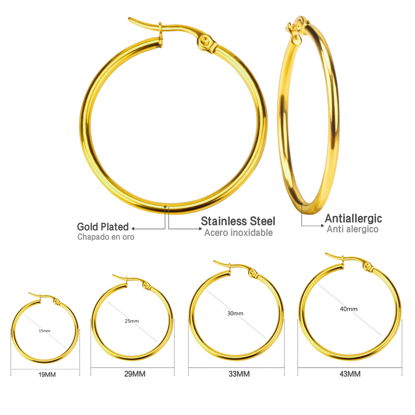 Wholesale 18K Gold Large Hoop Earrings Smooth Design Classic Style