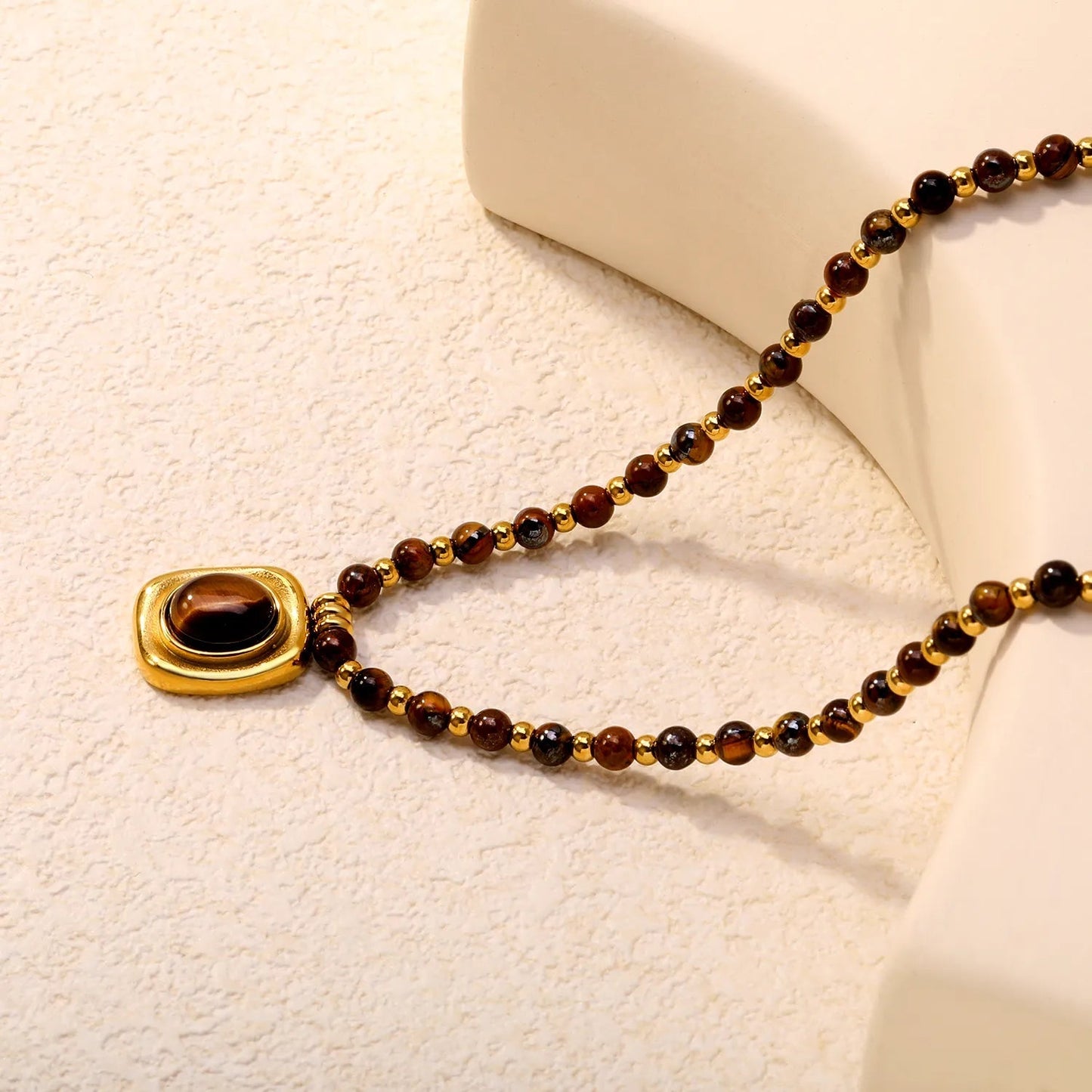 Waterproof Stainless Steel Tiger Eye Necklace | Boho Healing Crystal Jewelry