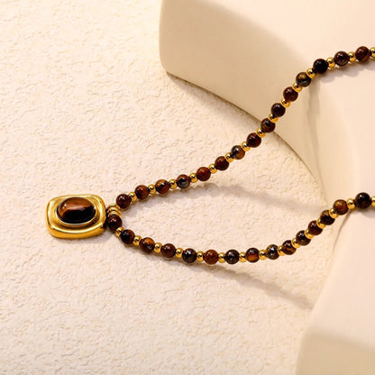 Waterproof Stainless Steel Tiger Eye Necklace | Boho Healing Crystal Jewelry