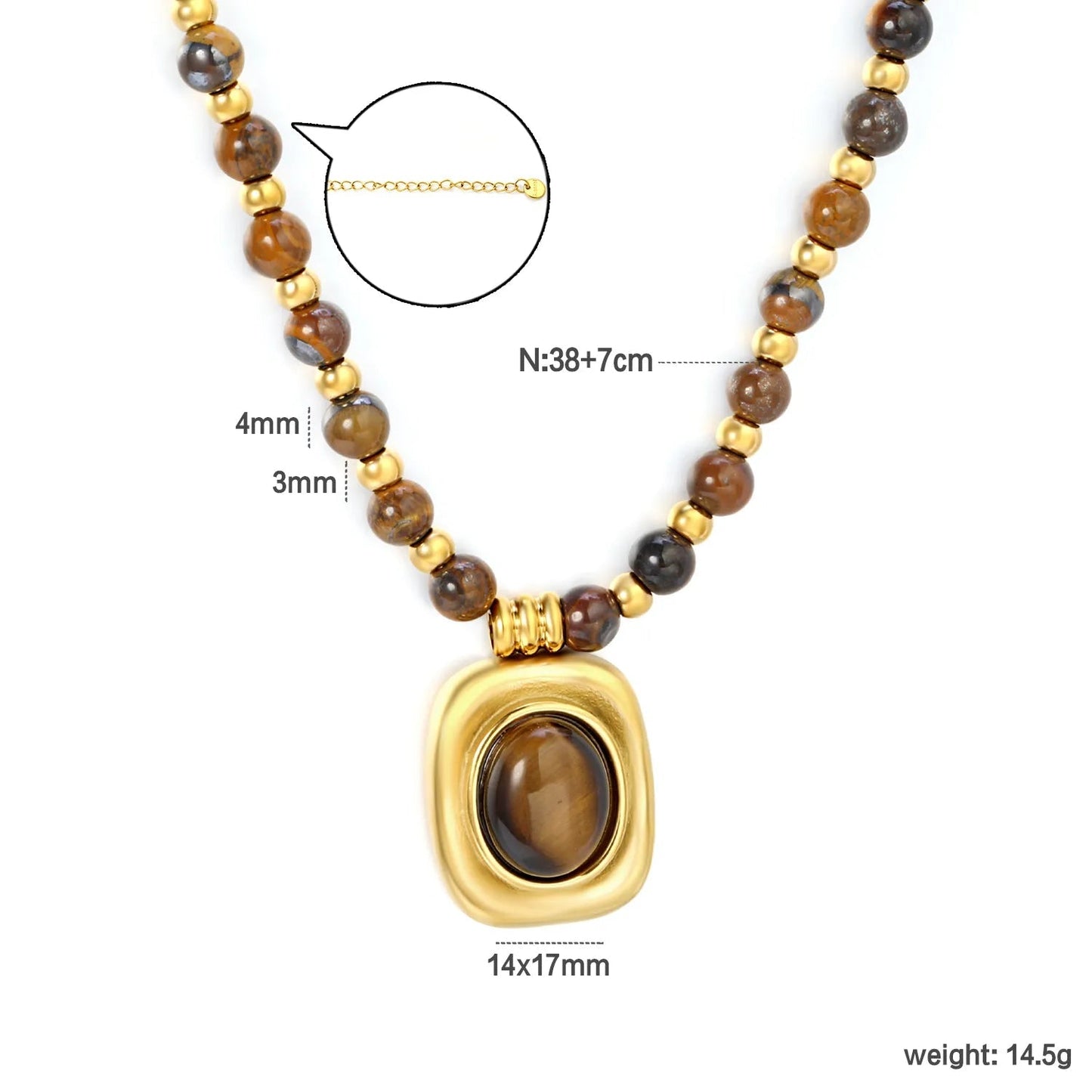 Waterproof Stainless Steel Tiger Eye Necklace | Boho Healing Crystal Jewelry