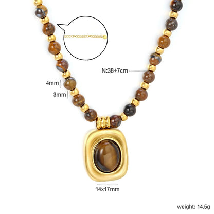 Waterproof Stainless Steel Tiger Eye Necklace | Boho Healing Crystal Jewelry