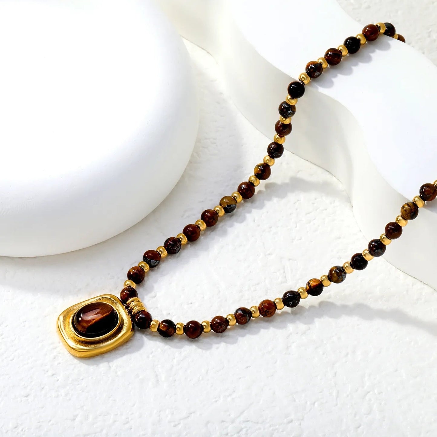 Waterproof Stainless Steel Tiger Eye Necklace | Boho Healing Crystal Jewelry
