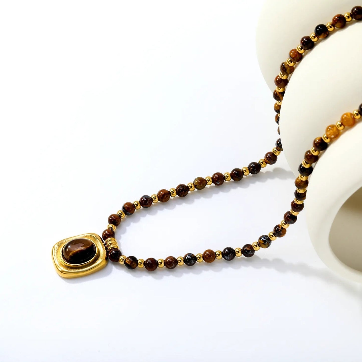 Waterproof Stainless Steel Tiger Eye Necklace | Boho Healing Crystal Jewelry