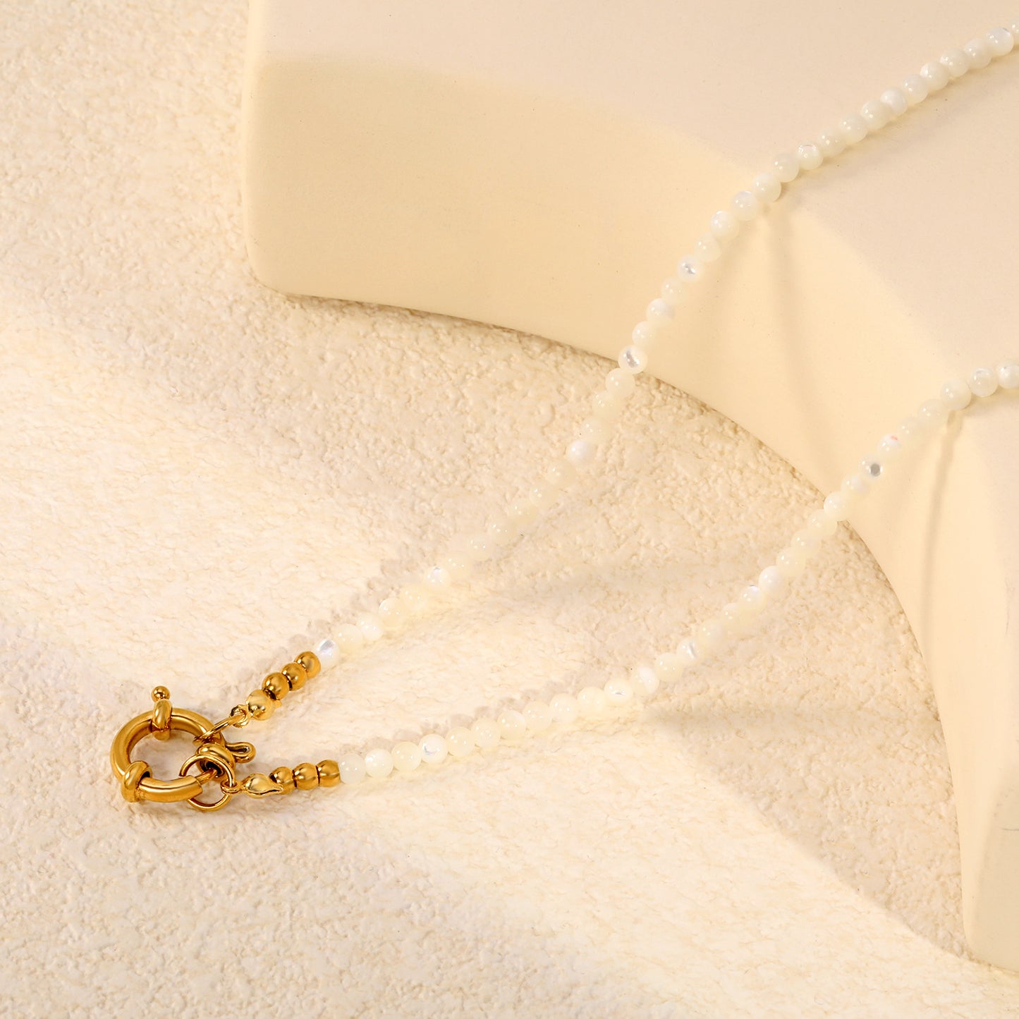 Tarnish Resistant 3mm White Shell Strand Albert Clasp Necklaces Bulk