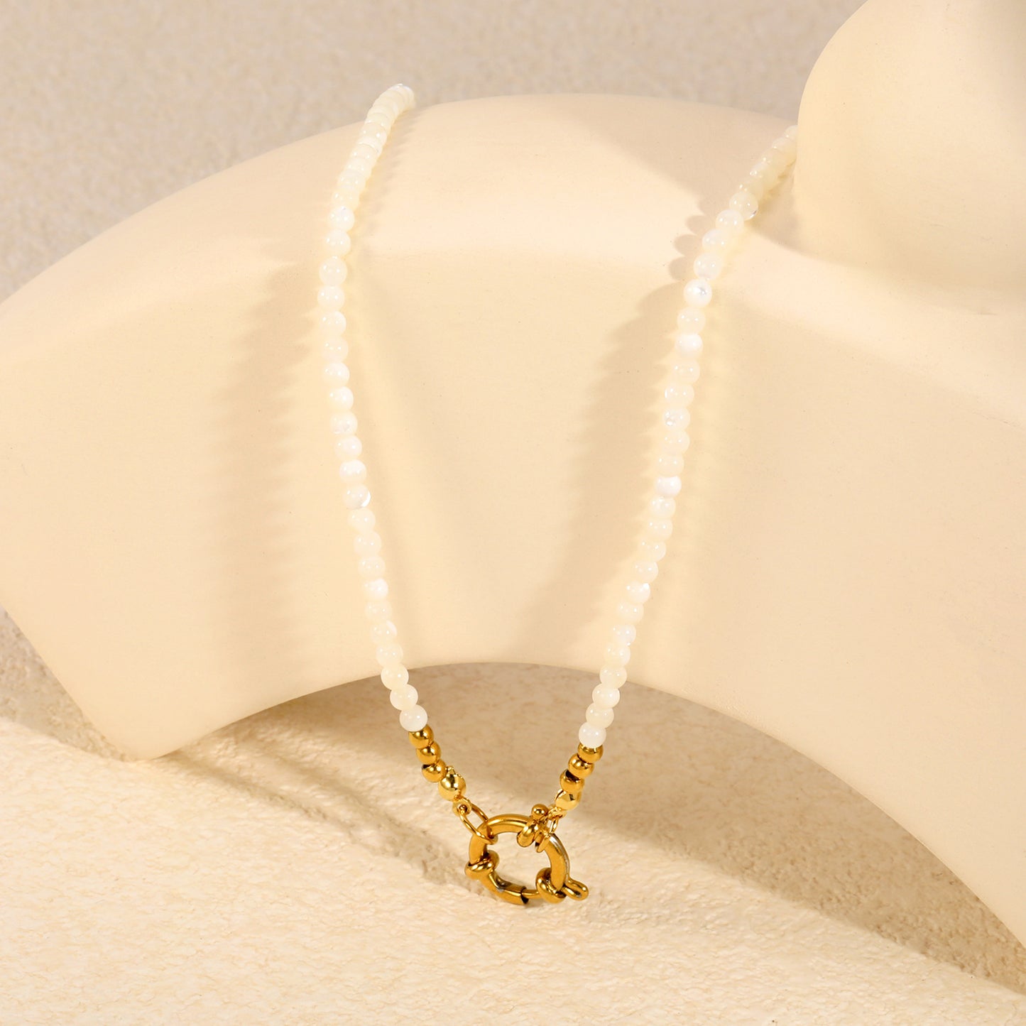 Tarnish Resistant 3mm White Shell Strand Albert Clasp Necklaces Bulk