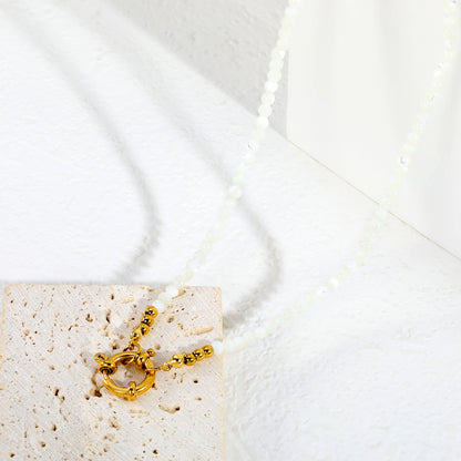 Tarnish Resistant 3mm White Shell Strand Albert Clasp Necklaces Bulk