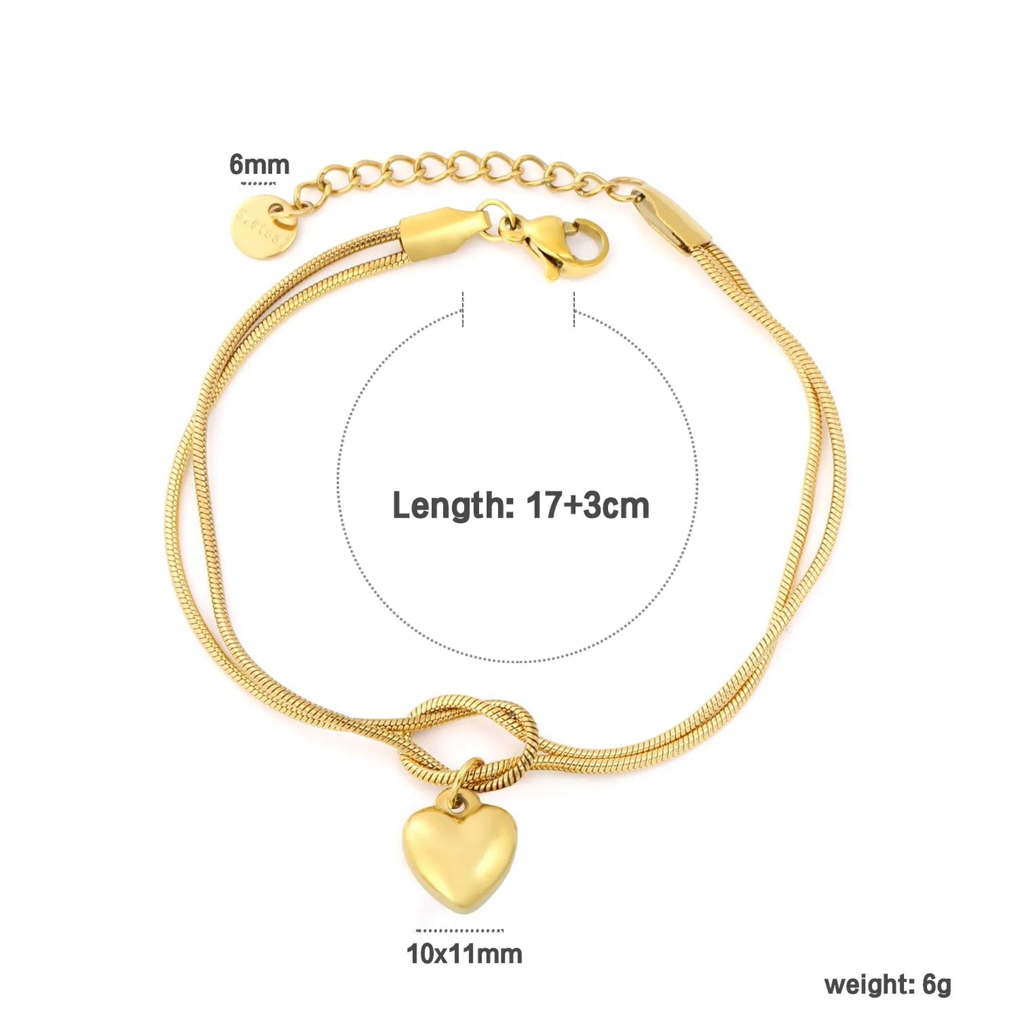 Wholesale 304L Stainless Steel 10x11mm Heart Knotted Bracelet Bulk