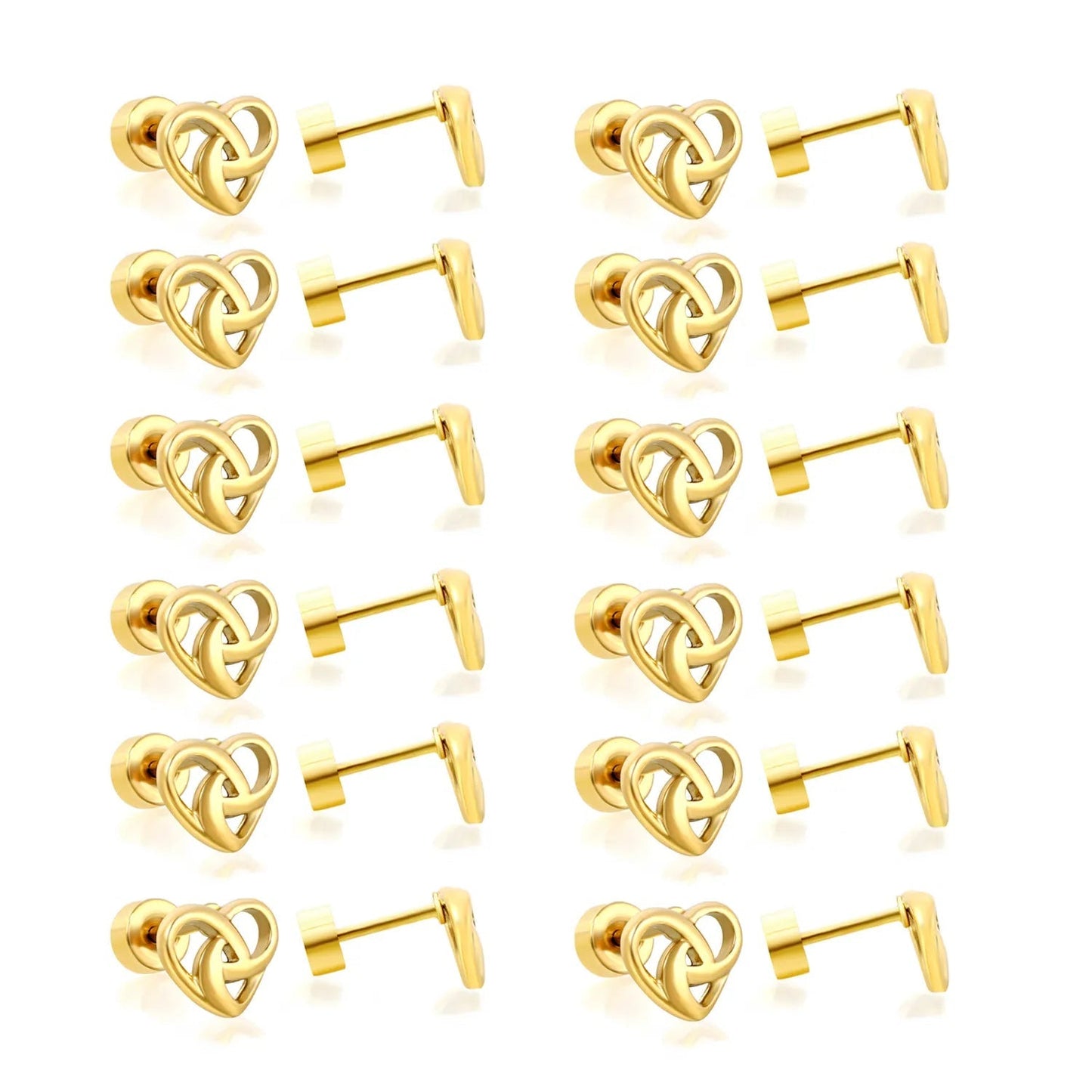 Wholesale 304L Stainless Steel 7x6mm Hollow Heart-Shaped Stud Earrings, Pack of 12 Pairs
