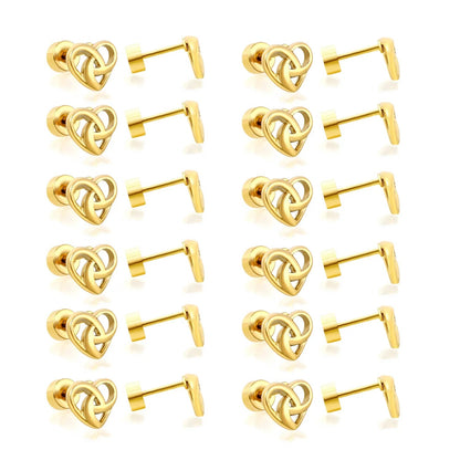 Wholesale 304L Stainless Steel 7x6mm Hollow Heart-Shaped Stud Earrings, Pack of 12 Pairs