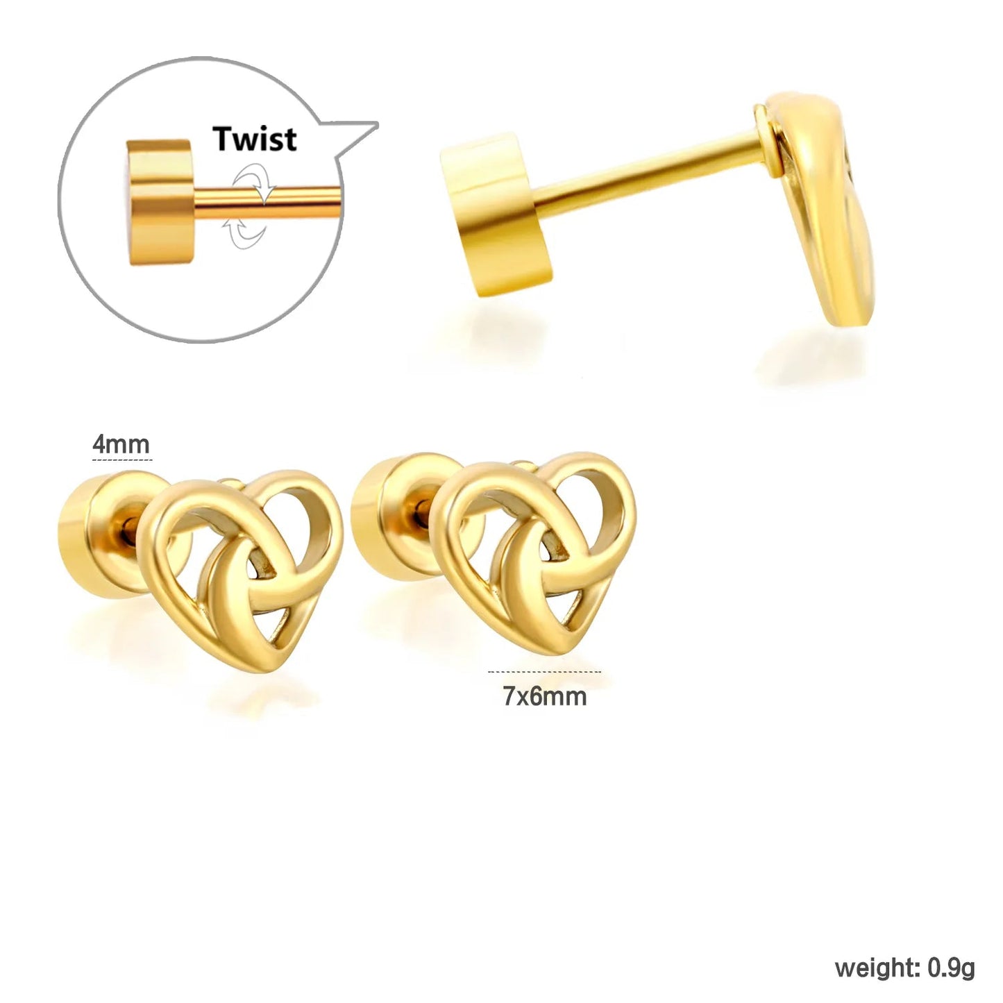 Wholesale 304L Stainless Steel 7x6mm Hollow Heart-Shaped Stud Earrings, Pack of 12 Pairs
